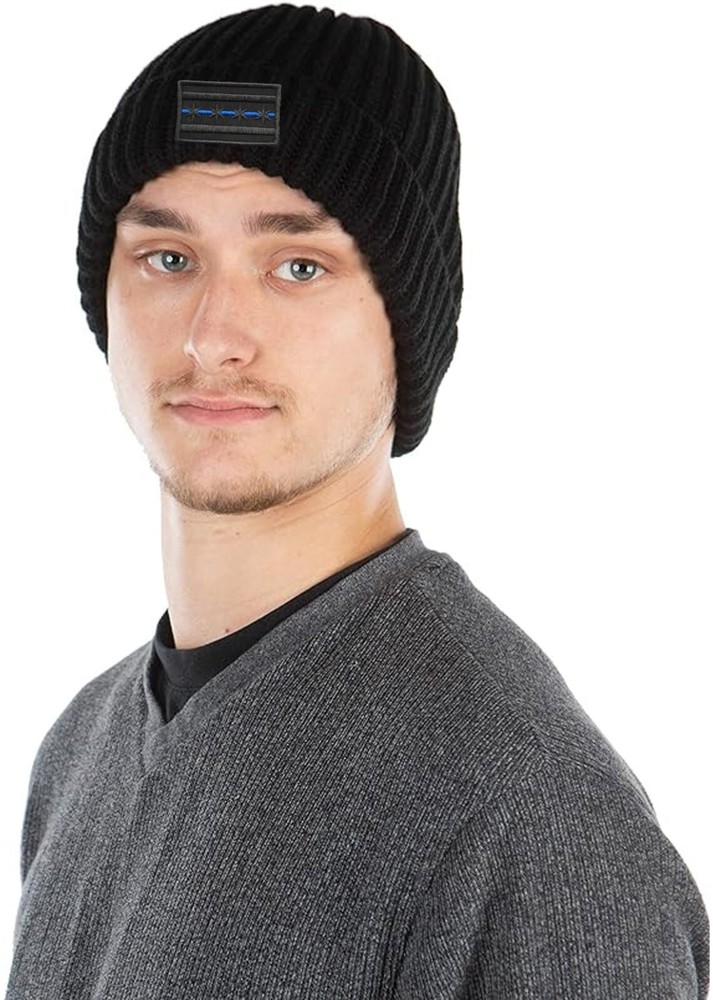Chicago Flag Blue Line Patch Ribbed Beanie Hat Black