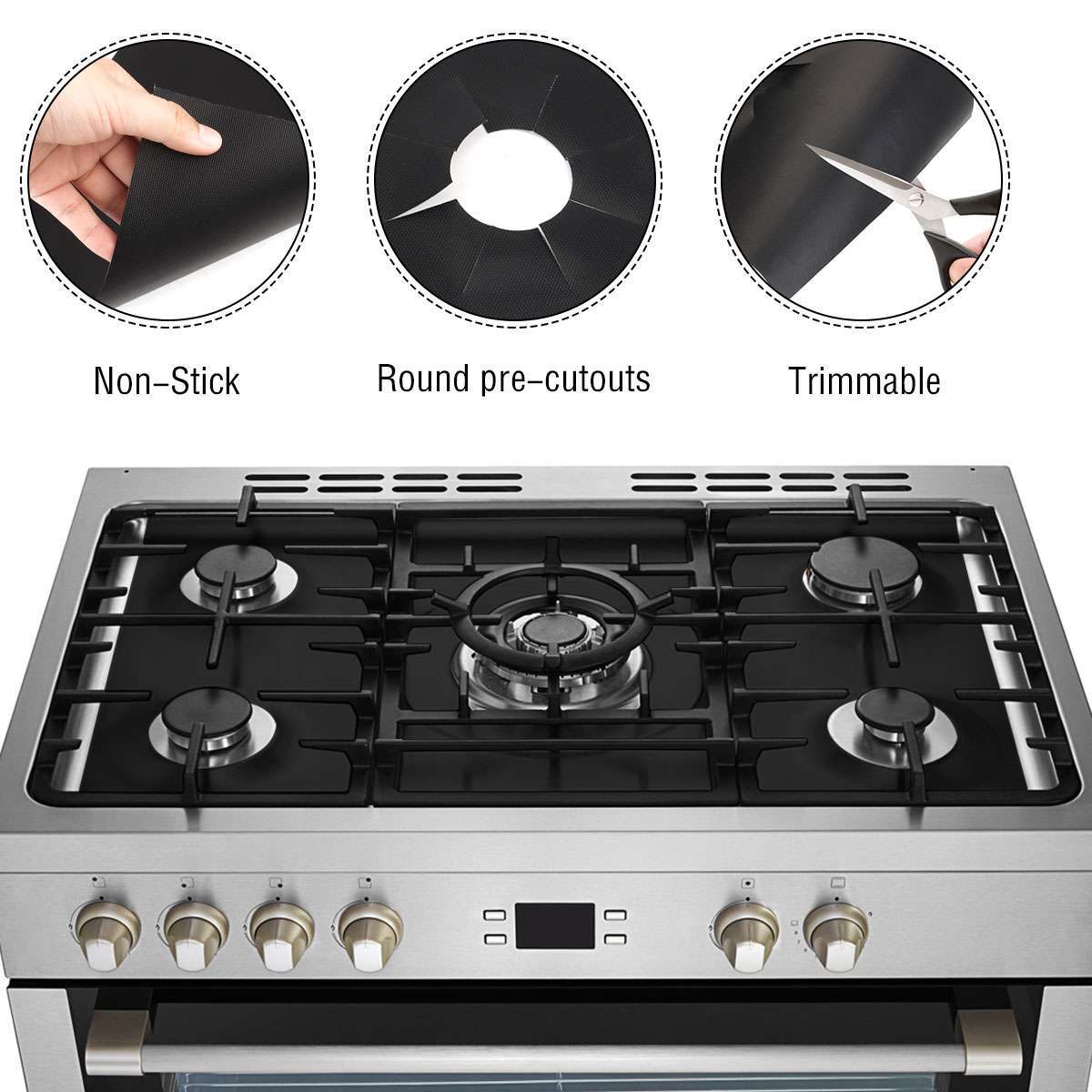 3pcs Gas Range Stove Top Burner Cover Protector Reusable Liner Clean Non-stick