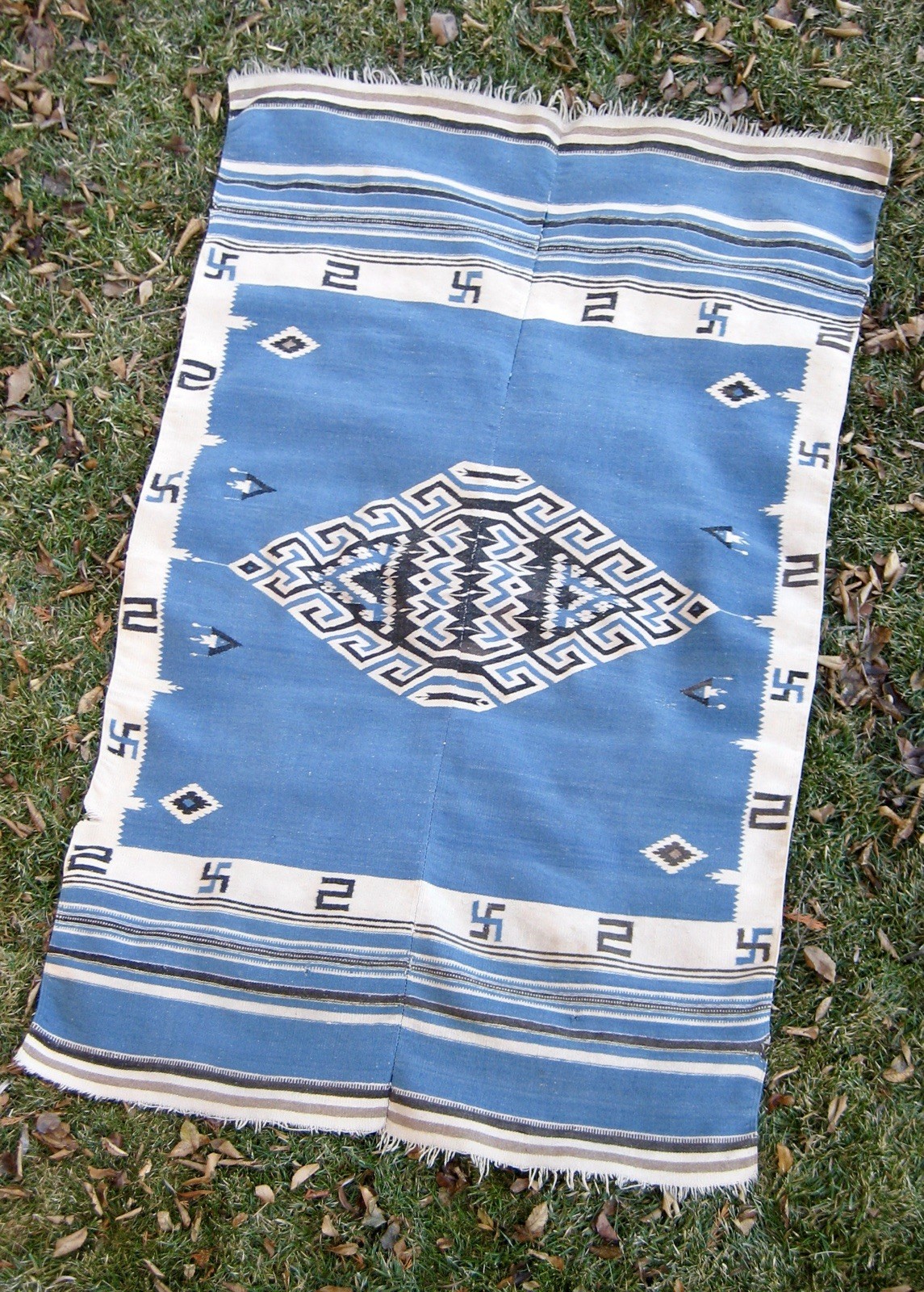 ANTIQUE Whirling Log Texcoco Serape Rug Blanket Mexican Navajo Weaving Chimayo