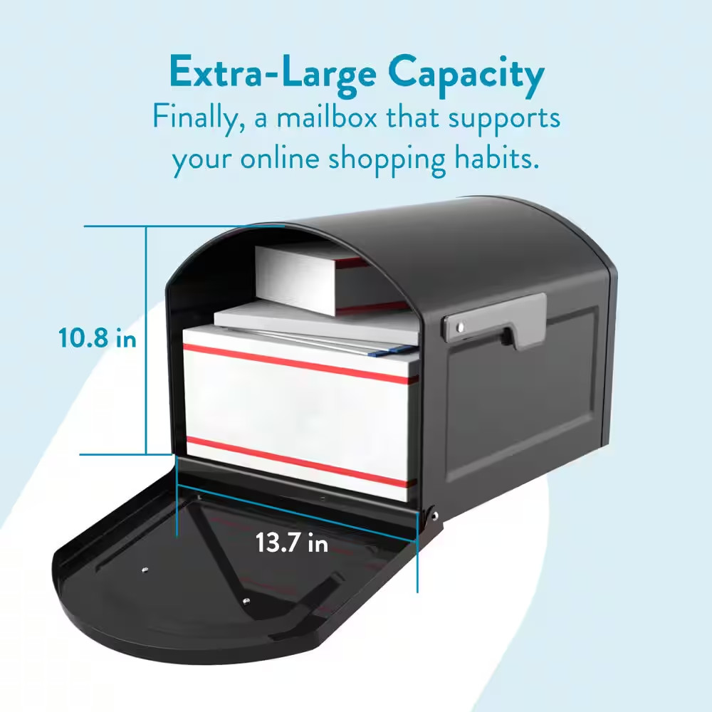 Centennial Black, Extra Large, Steel, Post Mount Mailbox with Premium Silver Han