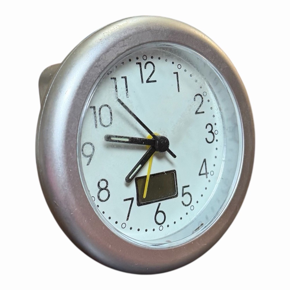 Vintage Silver Desk Clock with Digital Display Battwry Powered UNTESTED