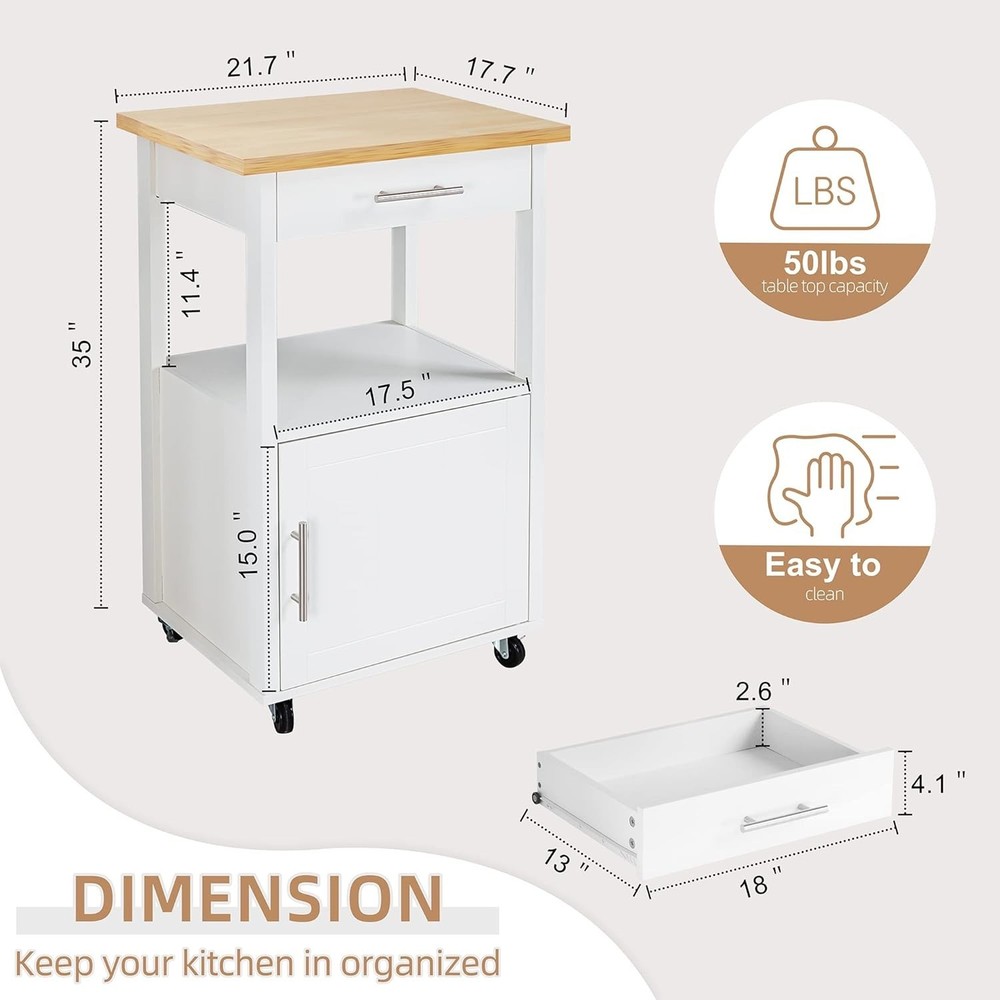 Kitchen Island Cart with Storage,Rolling Side Table on Wheels with Worktop,Si...