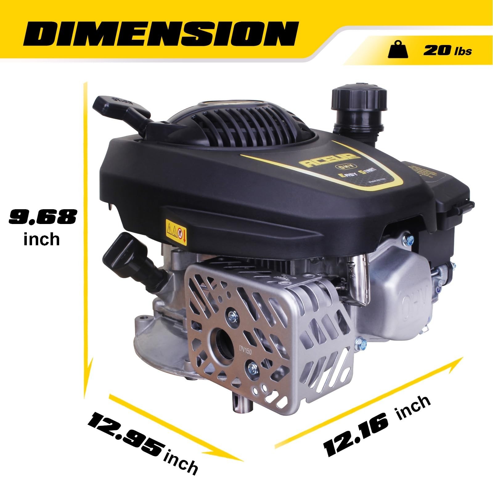 Aceup Energy 4.4HP 173cc Gas Engine Vertical Shaft 4-Stroke OHV Motor w/ Primer