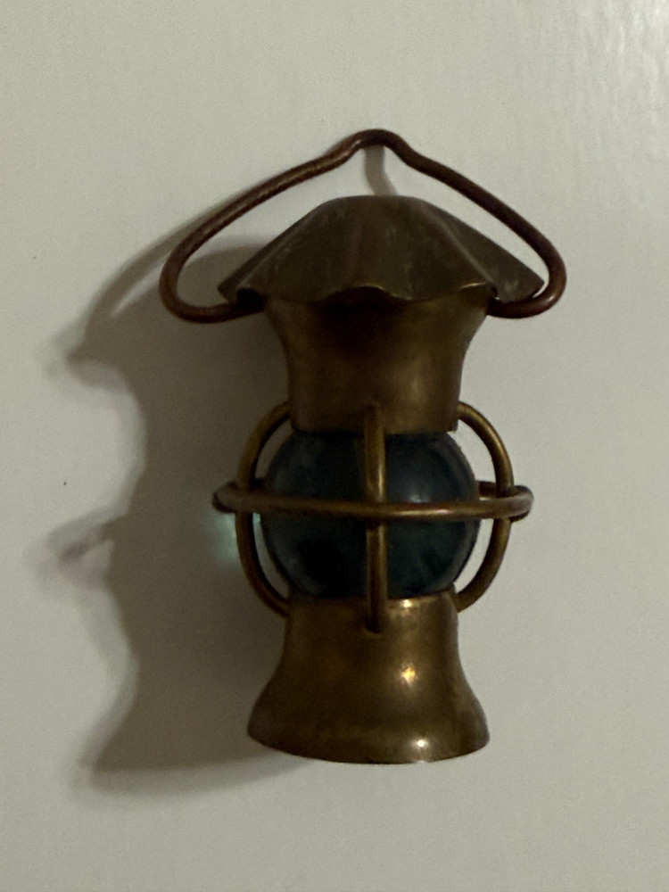 Miniature Copper Colored Railroad Lantern Artwork w/ Blue Marble