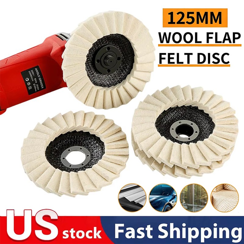 3pcs 5" Wool Polishing Wheels Buffer Pads Flap Felt Polishing Finishing Disc US