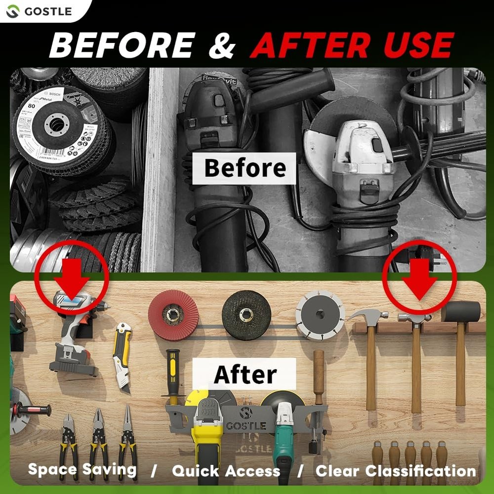 2 Bay Angle Grinder Holder with Discs Hook Rack, Grinders Power Tools Holder ...