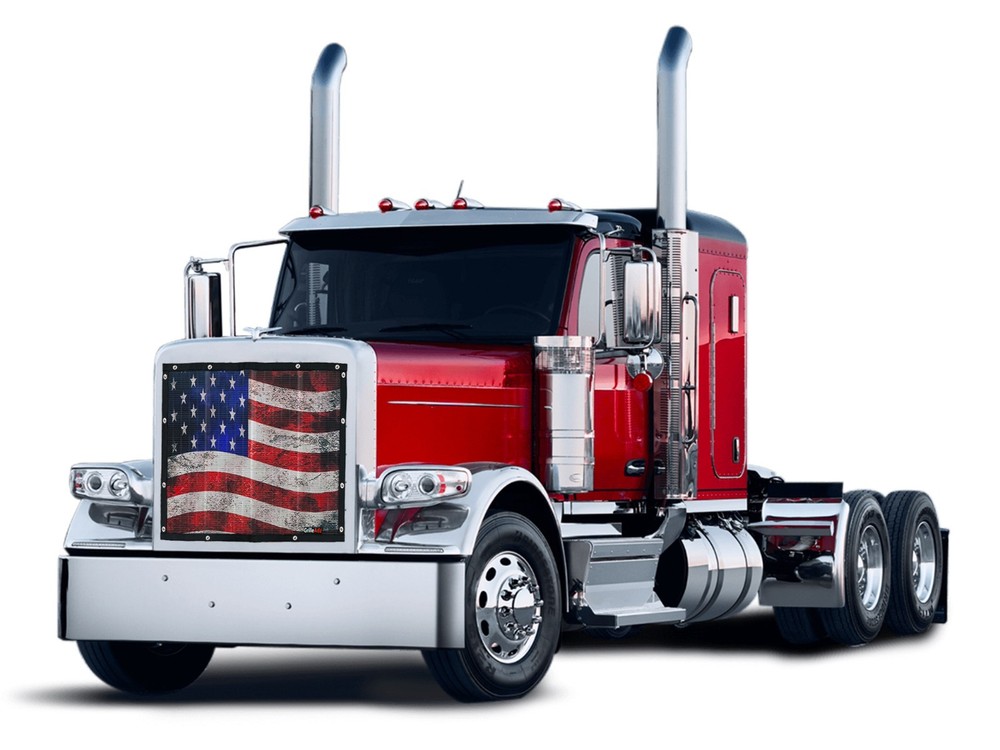 Premium GrilleAdz USA Flag Old Glory Style Bugscreen for Peterbilt 589