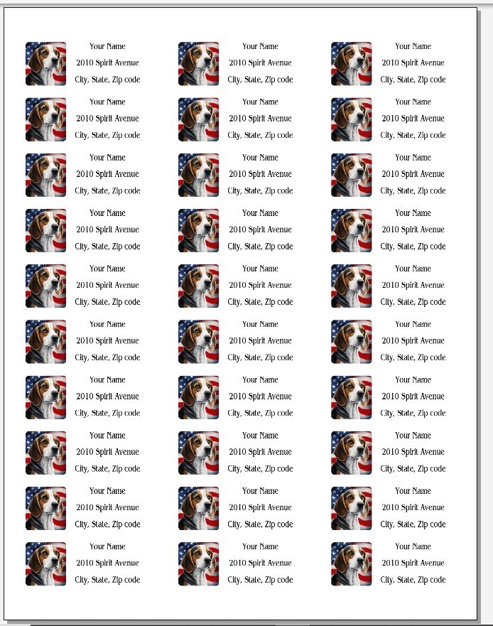 150 Beagle Dog USA Flag Mailing Return Address Labels Personalized