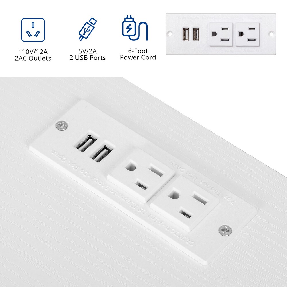 White embossed chipboard computer desk with 2 power sockets