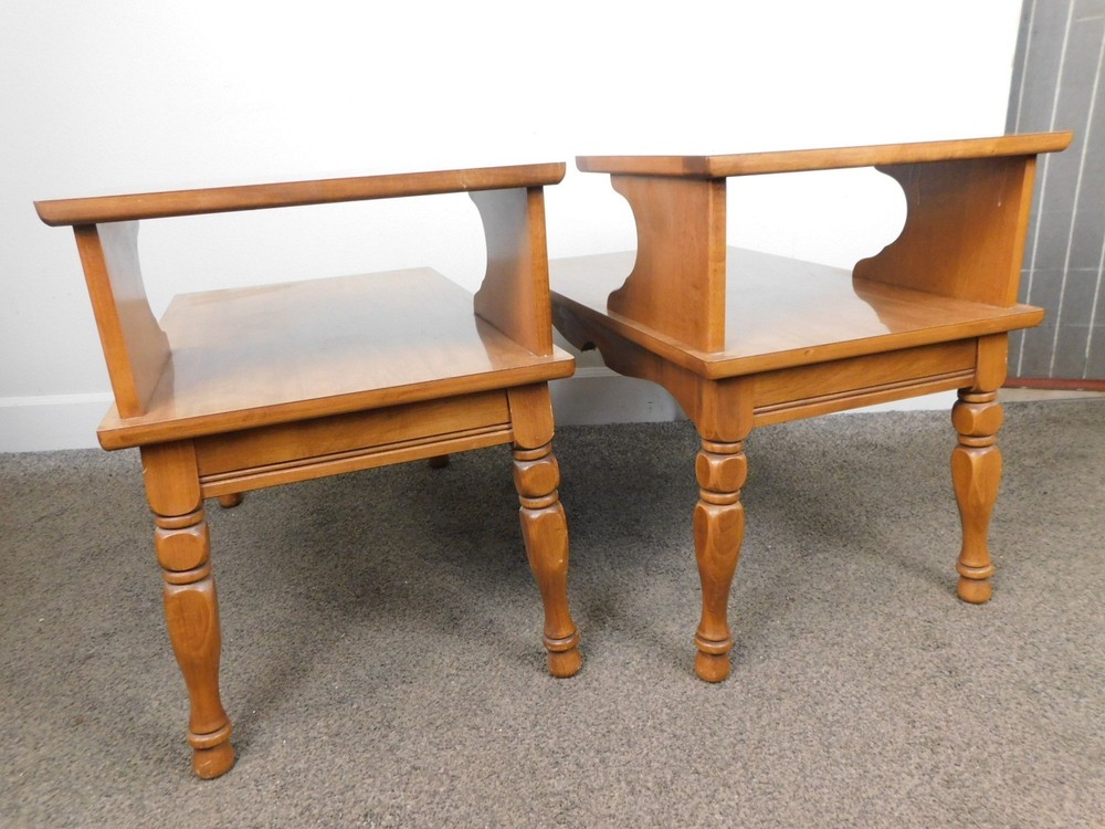 VTG Pair 1950s 2 Tier Step Tables End Lamp Laminate Wet Bar Top Solid Maple