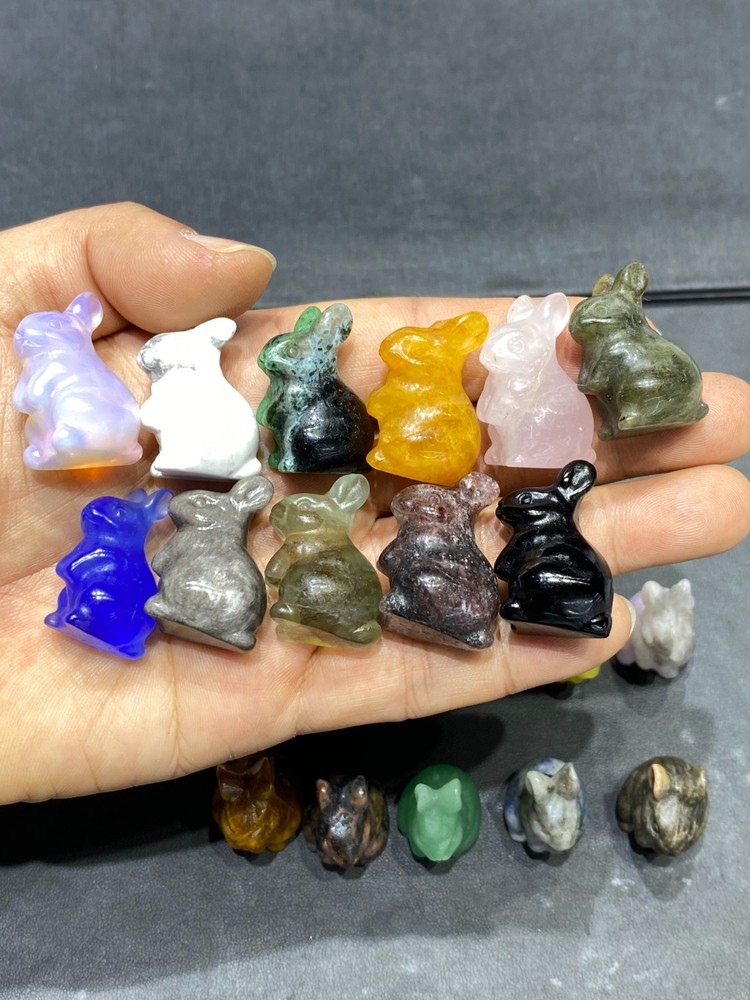 5PC Natural Mixed quartz crystal carved rabbit skull crystal Reiki healing gift