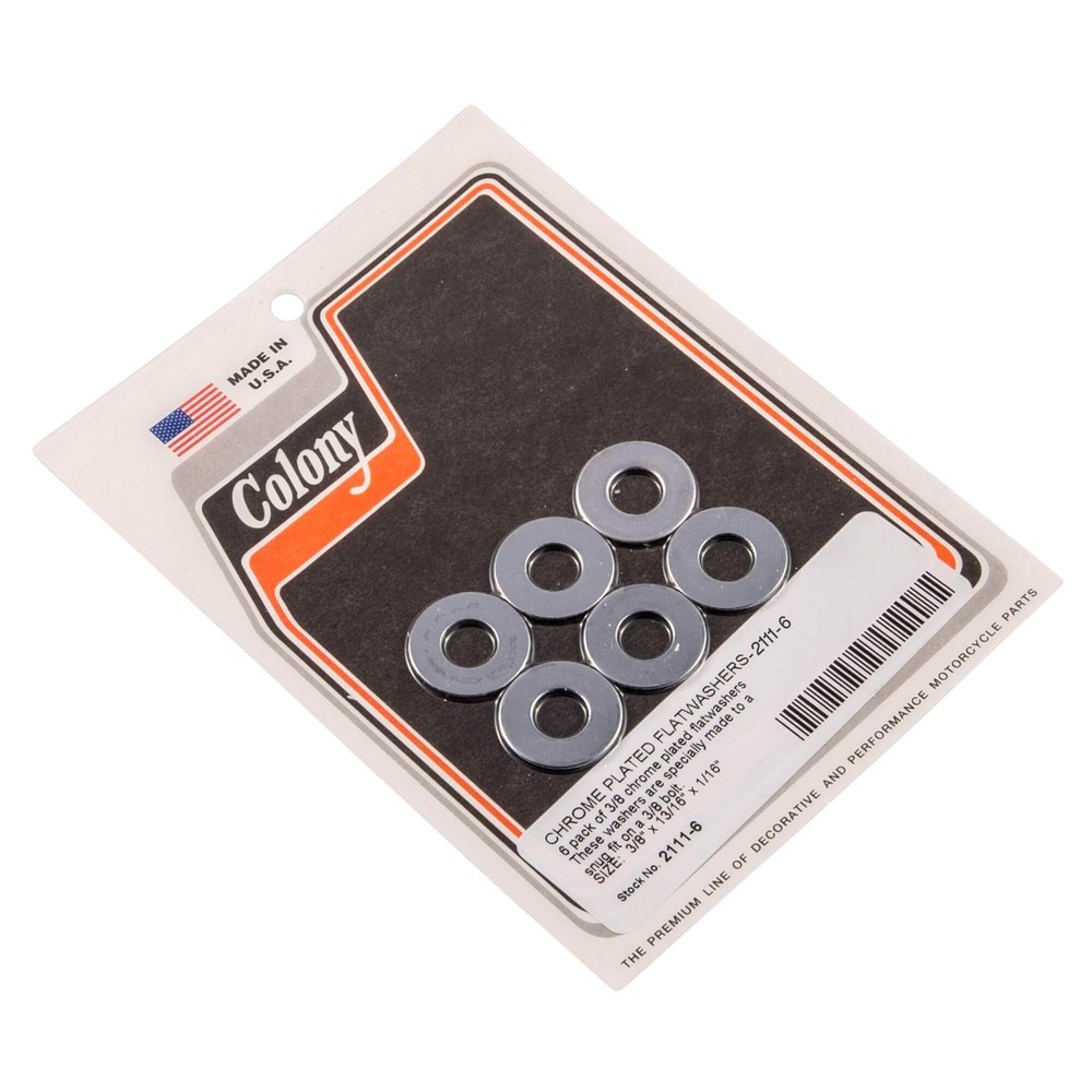 Colony Machine #2111-6 3/8 inch Plated Thin Flat Washers 6 Pack Chrome