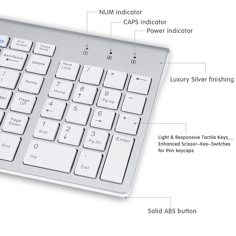 Wireless Keyboard and Mouse Combo - Full Size Slim Thin Keyboard Mouse 104 Keys