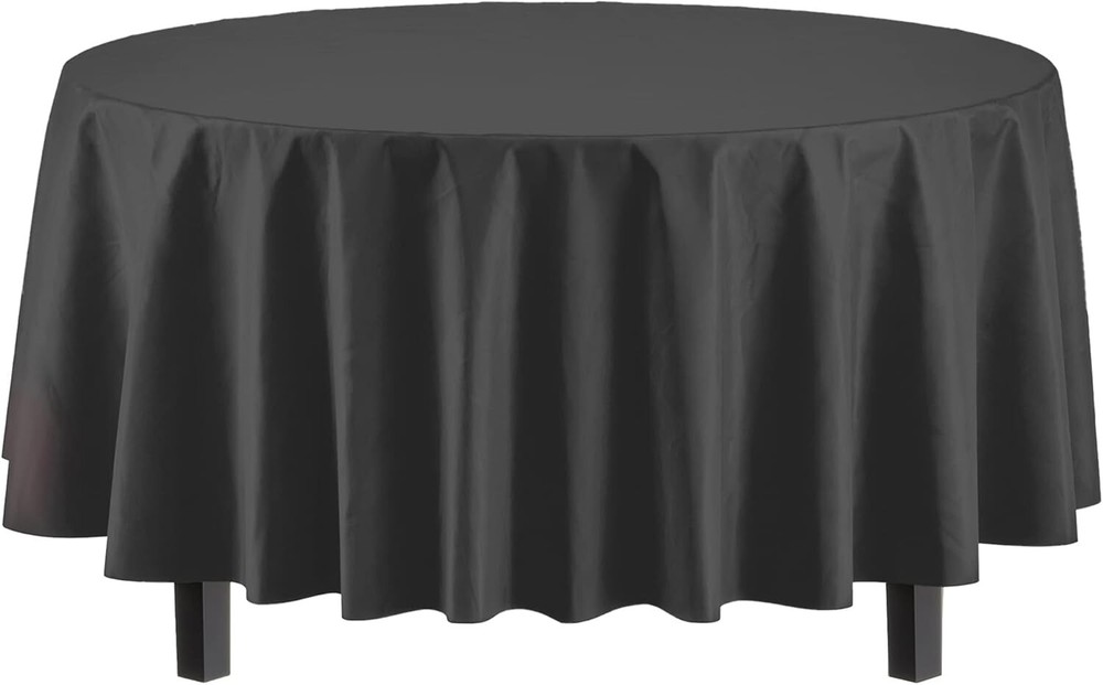 6-Pack Premium Black Plastic Tablecloths, 84in Round - Elegant Dining Solution