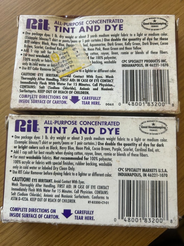 Vintage RIT Dye, Cocoa Brown #20, 2 Boxes, Unopened, Old Formula