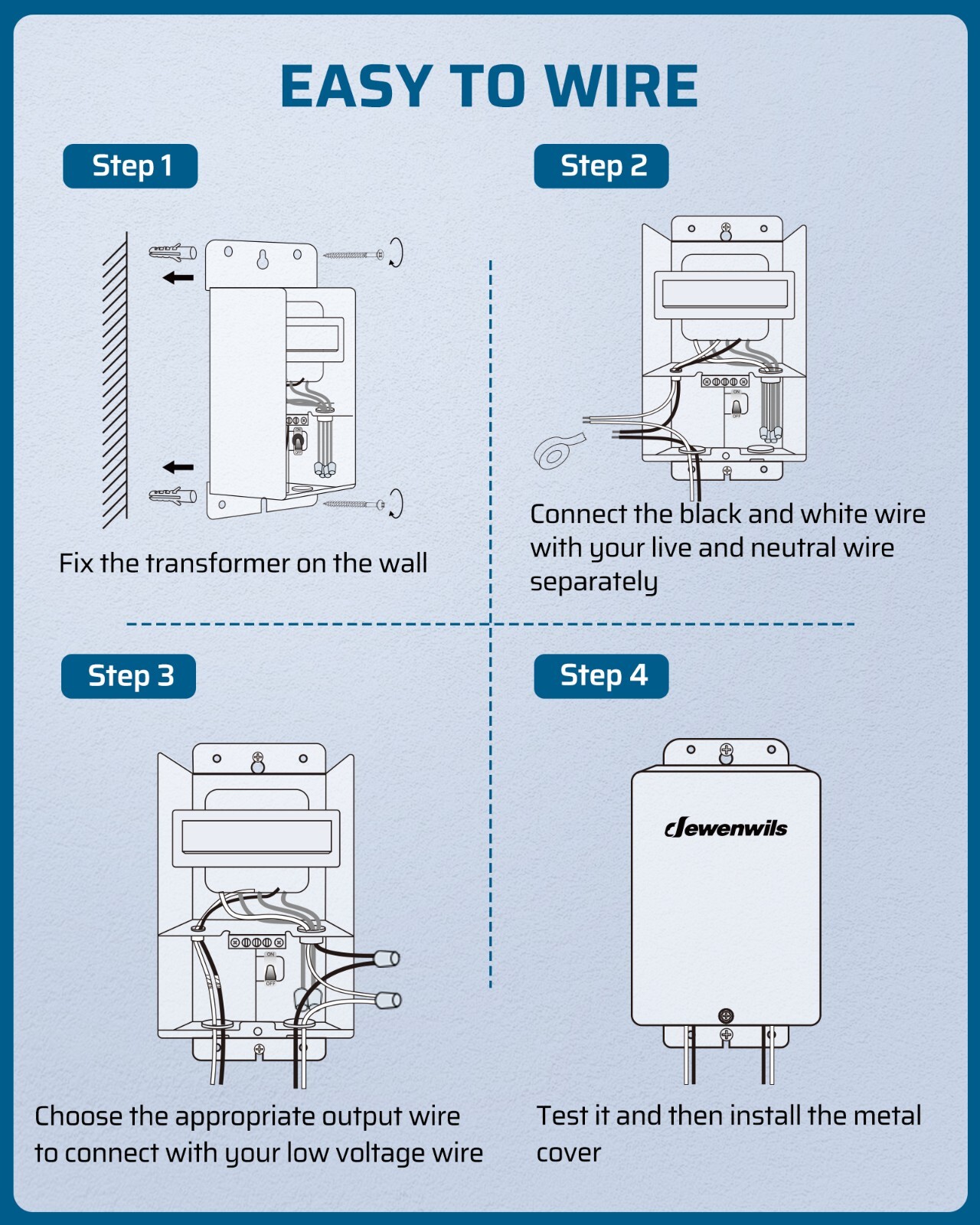 DEWENWILS 300W Low Voltage Pool Light Transformer, 120V AC to 12V/13V/14V AC, Mu