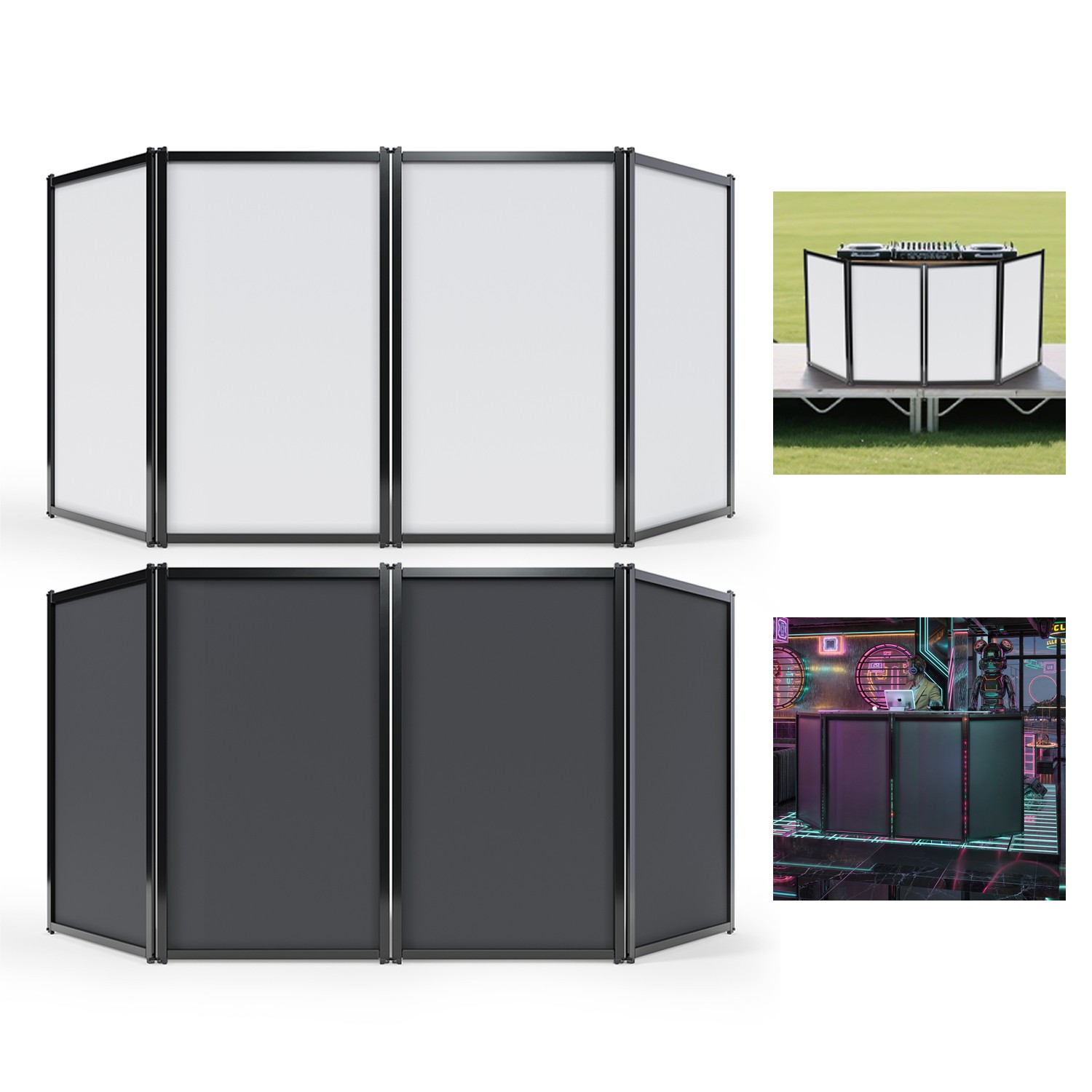 48"x 25" White+Black DJ Foldable Facade Portable Event Booth Panels w/Carry Bag