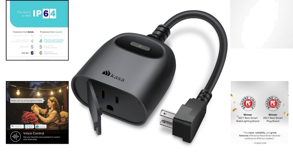 Long-Range Kasa Wi-Fi Outdoor Plug, Easy Setup, Philips/SmartThings Compatible