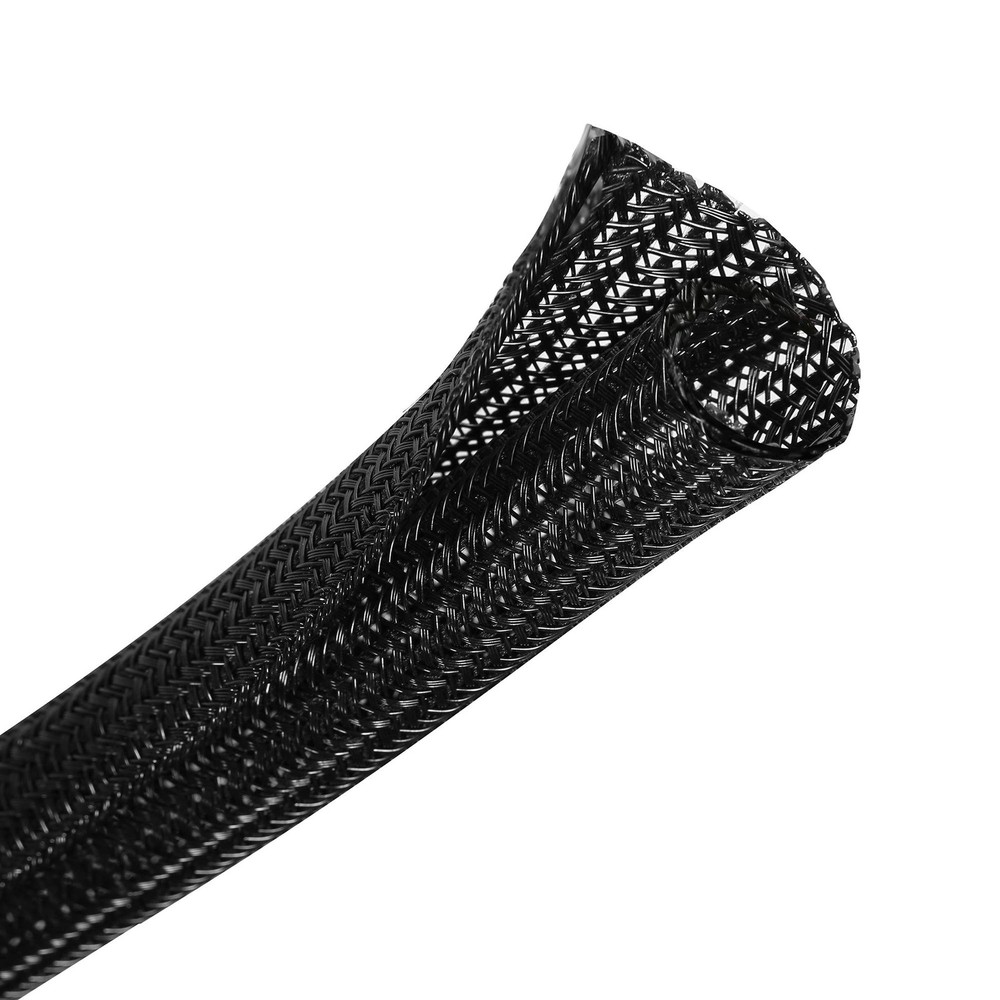 CrocSee 25ft 1/4in Braided Cable Sleeve - Self-Wrapping Split Loom Black
