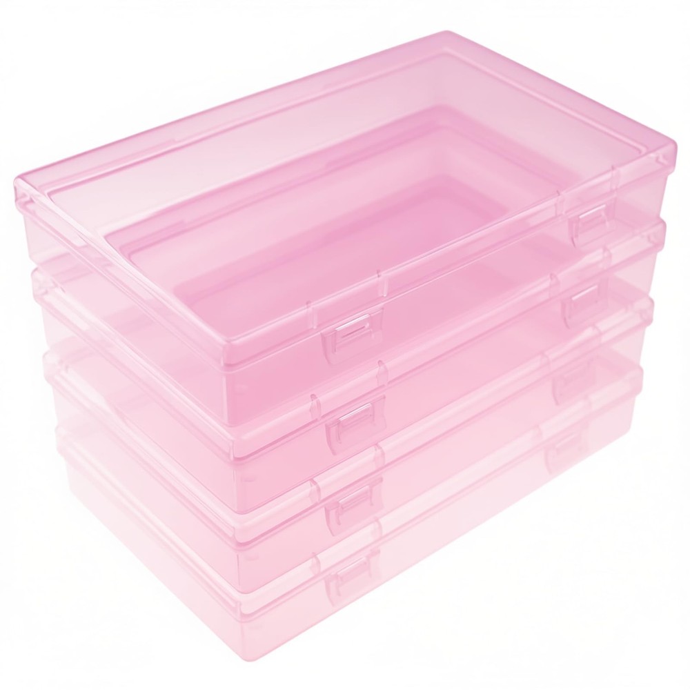 4 Pieces Rectangular Plastic Boxes Empty Storage Organizer Containers with Hi...
