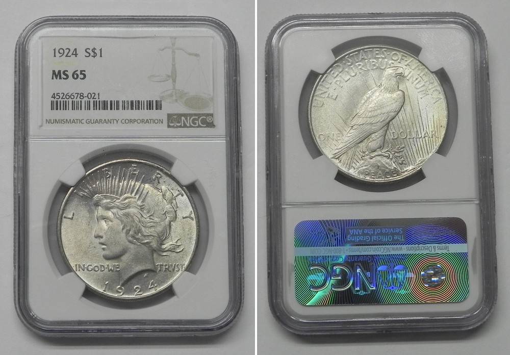 1924 Peace Dollar, NGC MS65  #8021