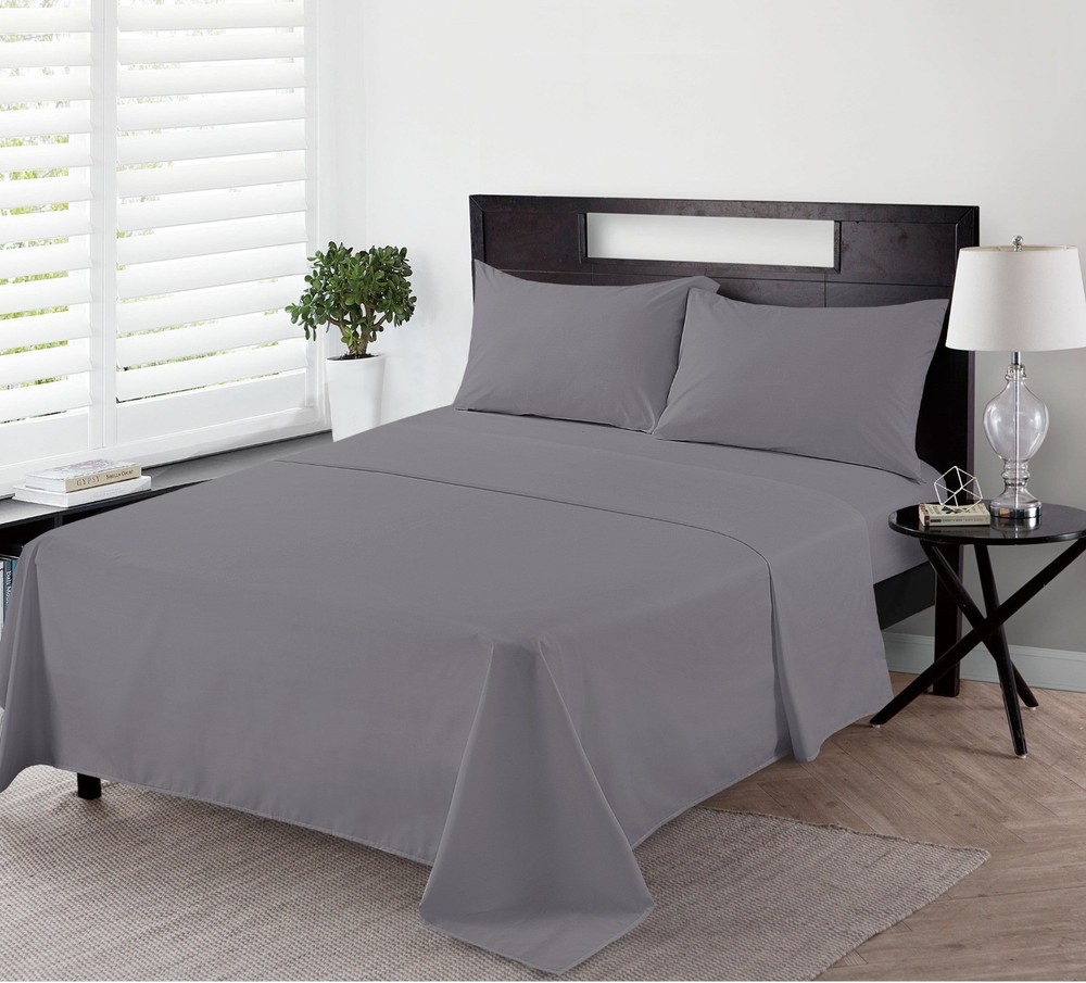 Queen Size Bed Sheet Set 4PC Microfiber 90GSM Flat Fitted/2 Pillowcases Charcoal