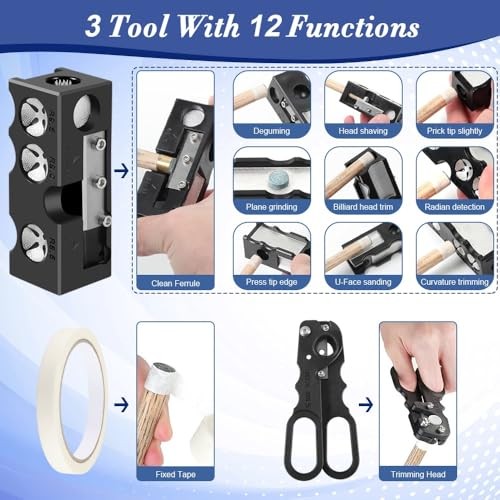 11-in-1 Billiards Pool Cue Tips Shaper, Pool Cue Tips Replacement Kit,