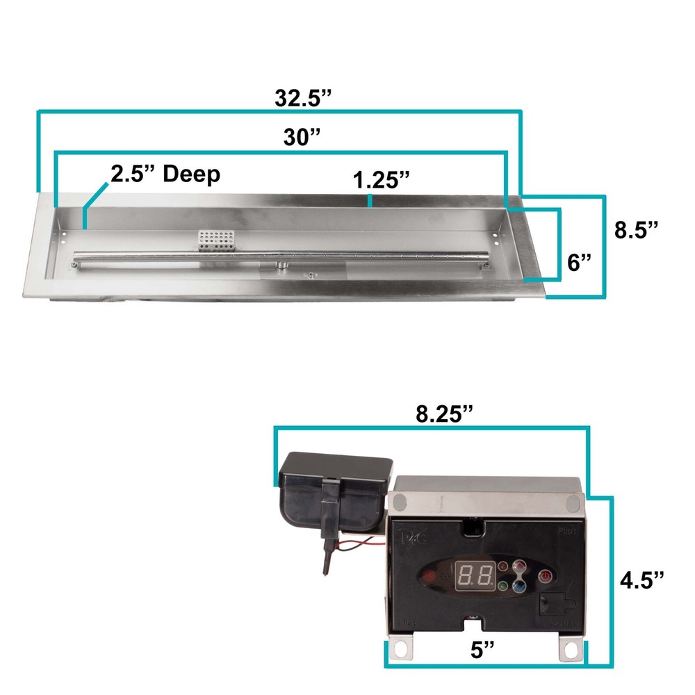30" x 6" Remote Control Fire Pit Burner Kit, Electronic Ignition, Propane
