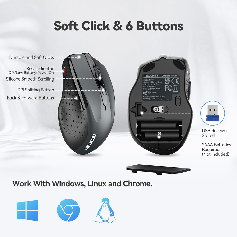 Wireless Mouse, 2.4G Ergonomic Optical Mouse, Computer Mouse