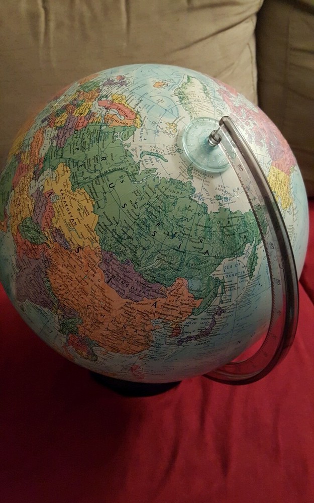 GLOBEMASTER 12" WORLD GLOBE w/ Raised Relief, smoke grey plastic base