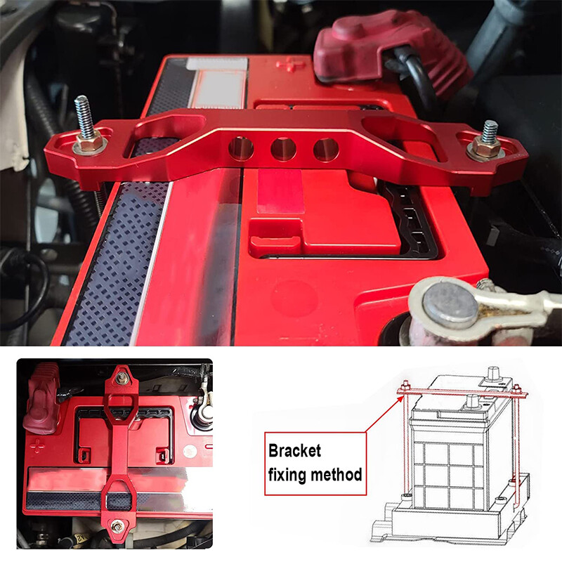 Red Heavy Duty Battery Hold Down Sets Tie Down Bracket With J Hook