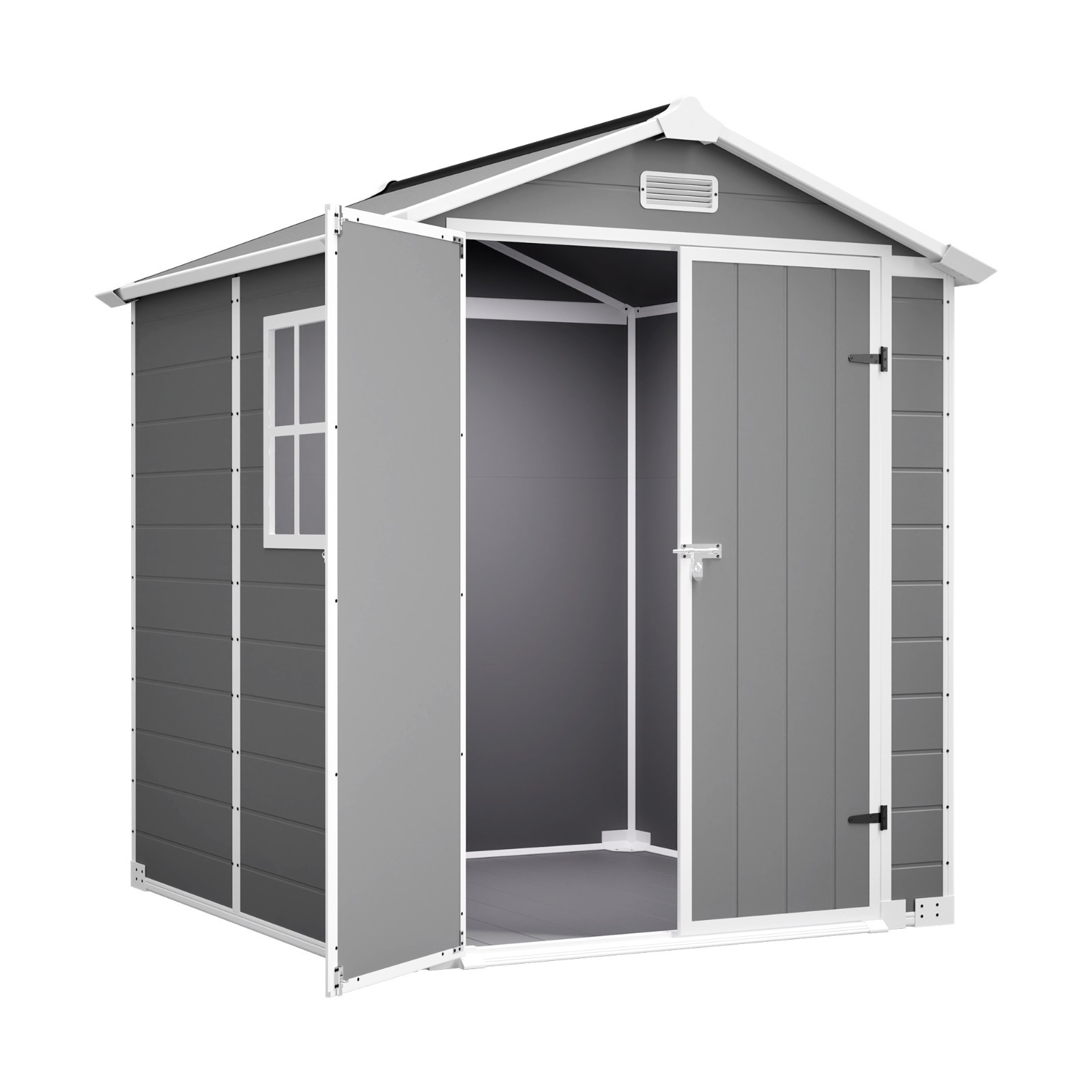 6x6FT Outdoor Resin Storage Shed w/Lockable Doors Plastic Shed w/Floor &Window