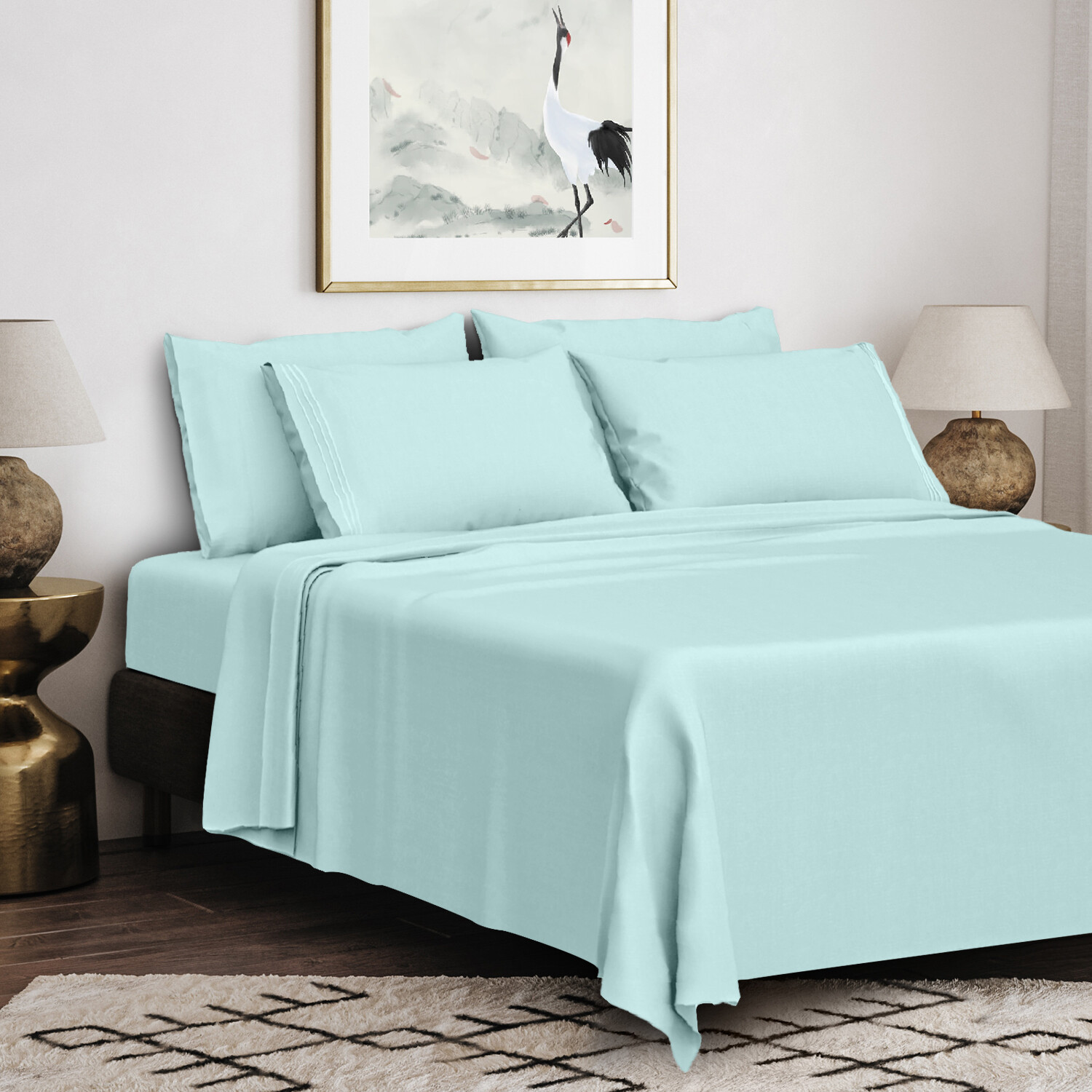 6 Piece Bed Sheet Set 1800 Series Microfiber Comfort Deep Pocket Hotel Bedsheets