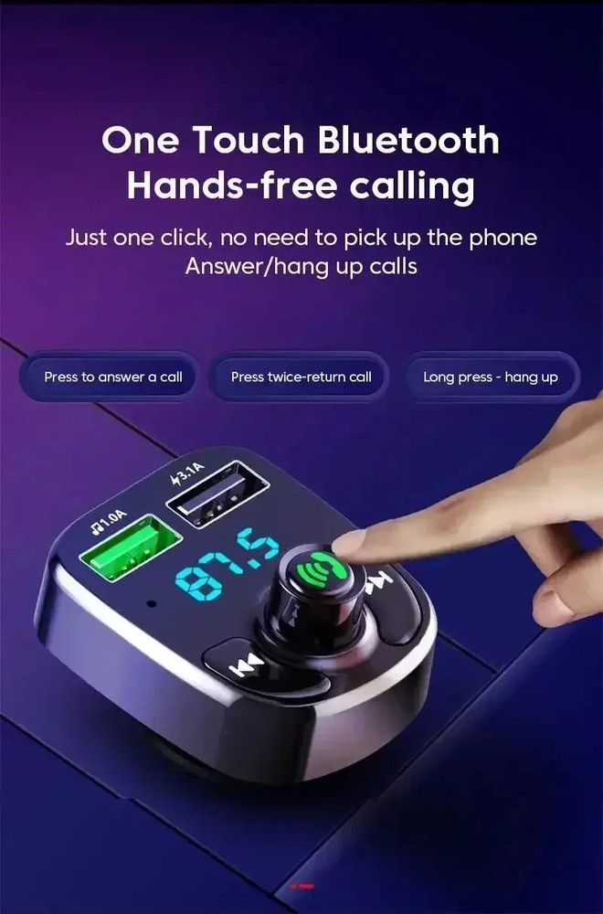 Bluetooth FM Transmitter Car Kit – Wireless Radio Adapter, MP3 Player, Dual USB