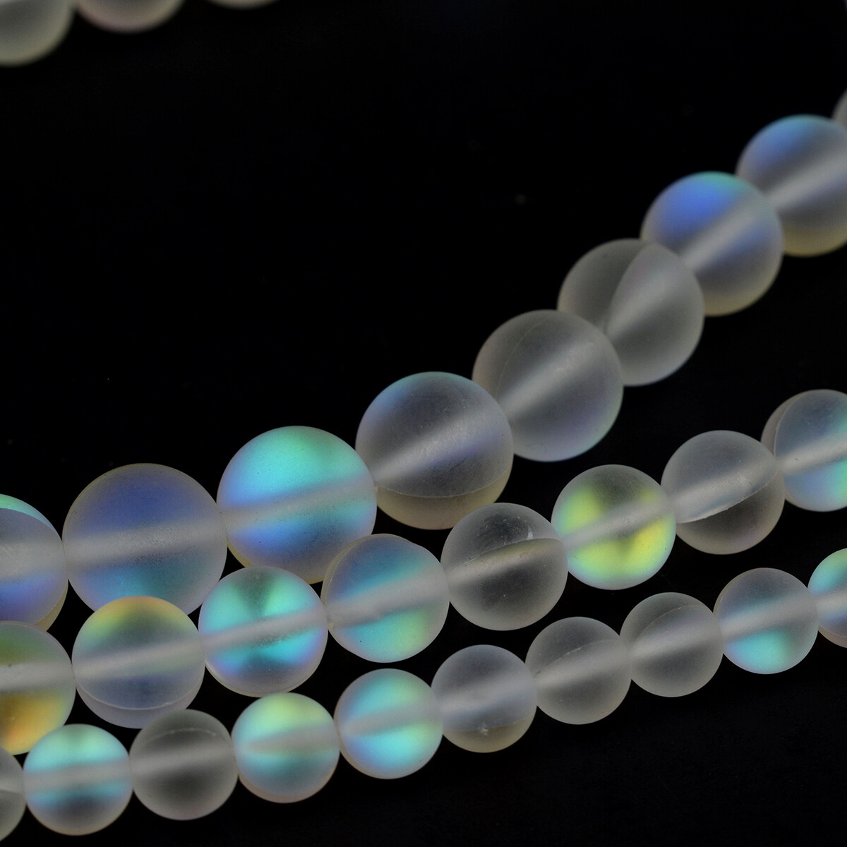 Matte Mystic Aura Round Beads 15" Strand Frosted Mermaid Glass Jewelry Making