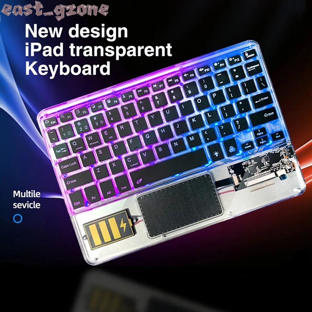 Transparent RGB Backlight with Touchpad Wireless Keyboard for iPad Tablets