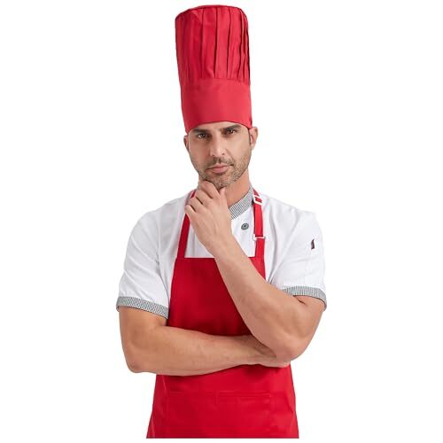 Chef Tall Hat Adjustable Elastic Kitchen Grill BBQ Cooking Chef Cap for Red