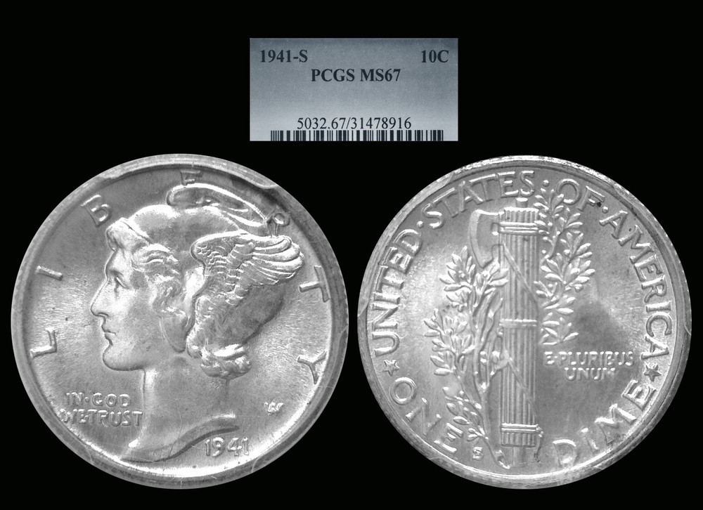 1941-S Mercury Dime graded MS67 by PCGS!
