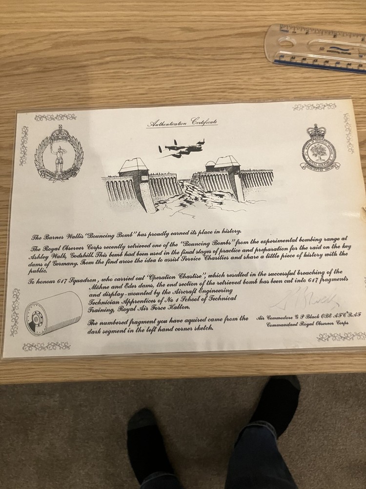 BARNES WALLIS BOUNCING BOMB ORIGINAL FRAGMENT 384/617