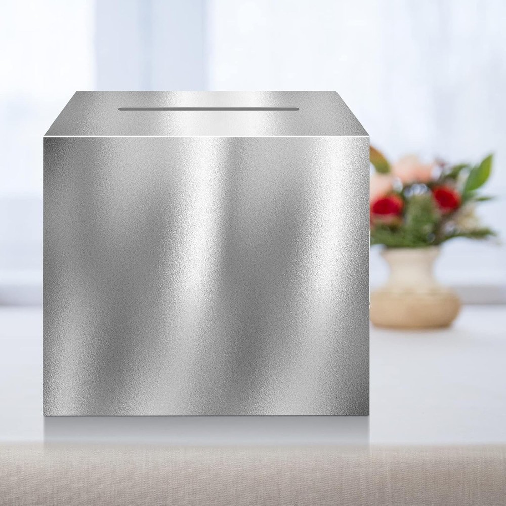 Silver Card Box – 10"x10" Foldable Gift Box with Slit