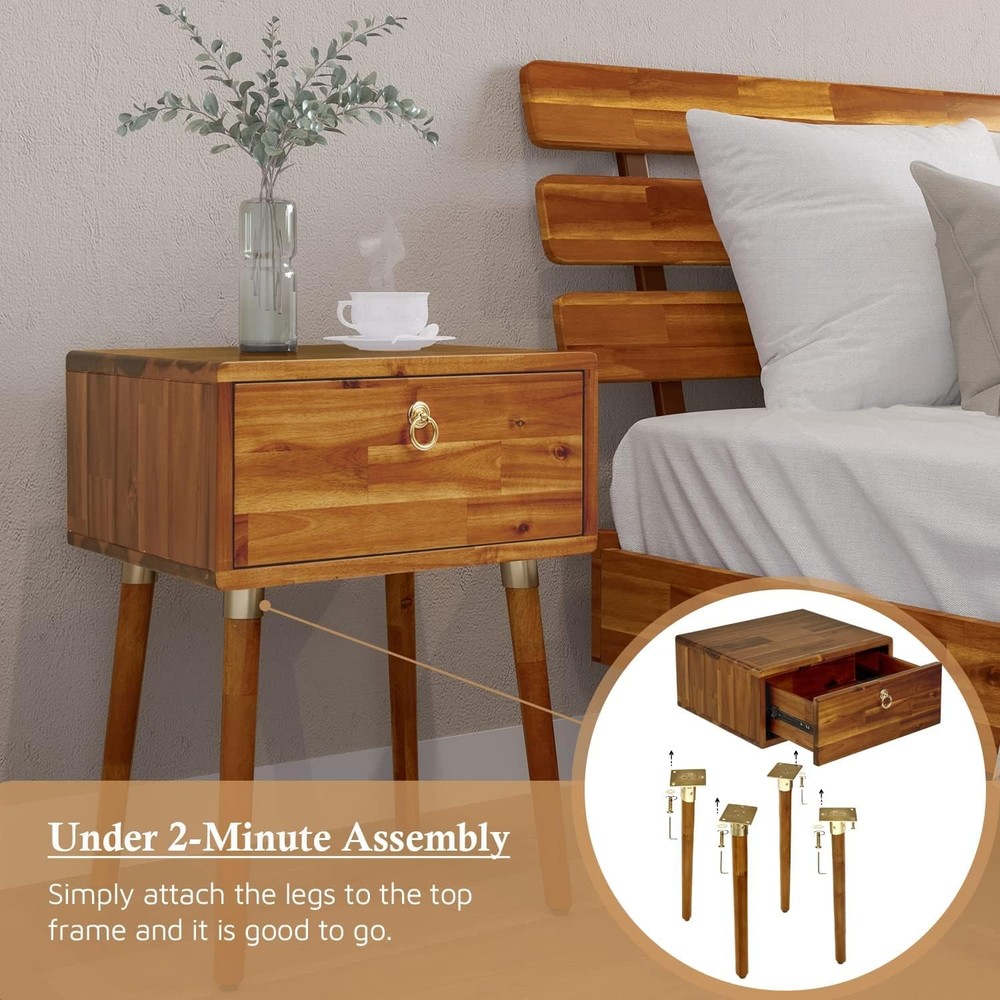 Bme Caden Solid Wood Nightstand/Side Table/End Table, Fully Assembled, with 1-Dr