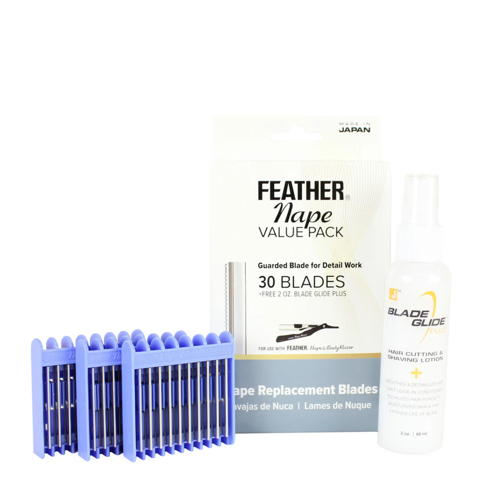 Feather Replacement Nape Value Pack Blades 30pcs + 2oz Blade Glide Plus