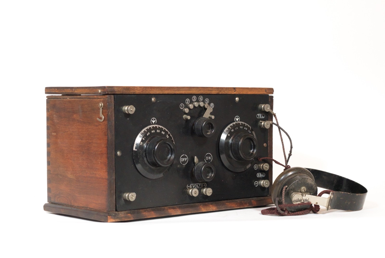 Excellent 1922 Tuska 224 Radio w/Kellogg Headset & Amber Glass 201 Tube * Works