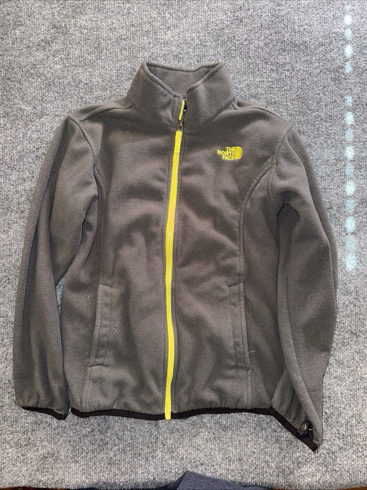North Face Zip Jacket Boys Medium (10/12) Gray & Lime Green.