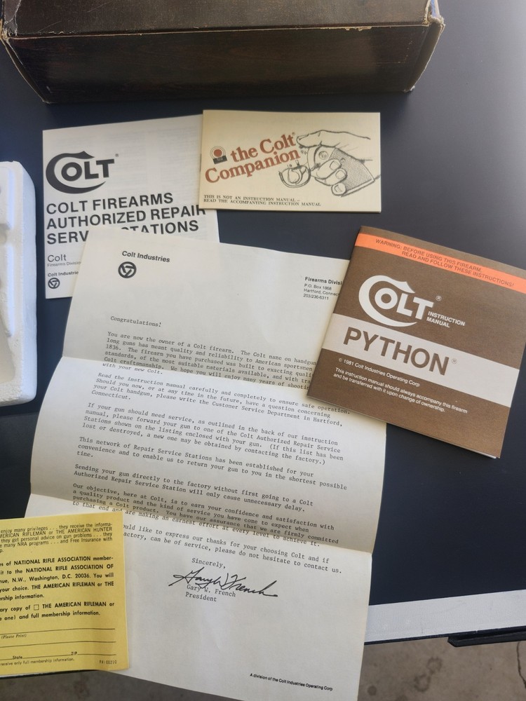 1980's Colt Python 4" Nickel wood grain Box W/ papers