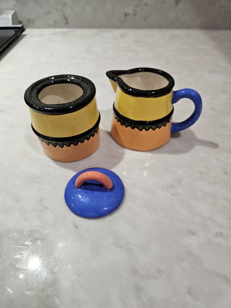 Artisan Espresso Set for 2 - Layered Southwestern Colors - Black Zig Zag Pattern