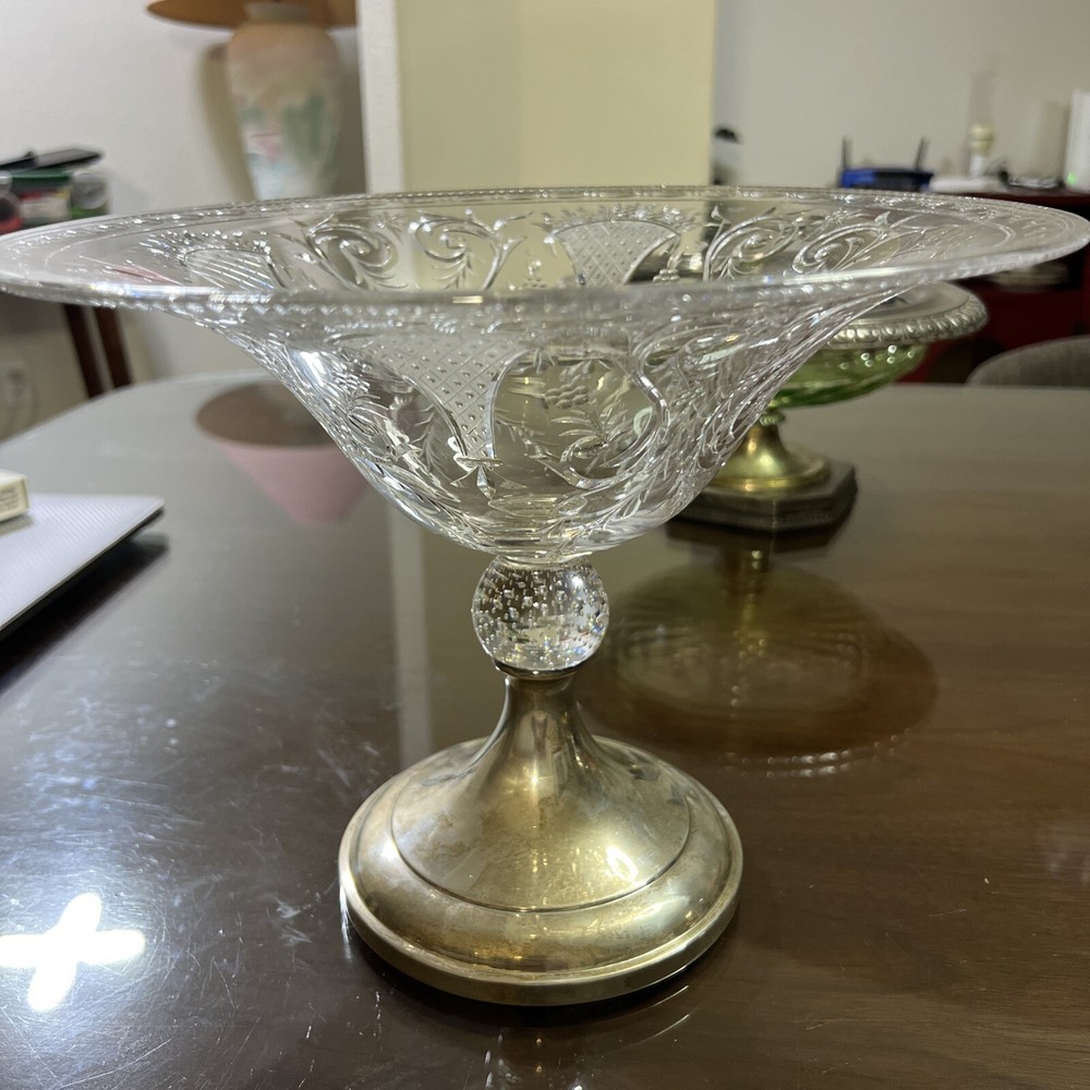 Pairpoint Sterling Silver Cut Crystal 12” Compote Antique