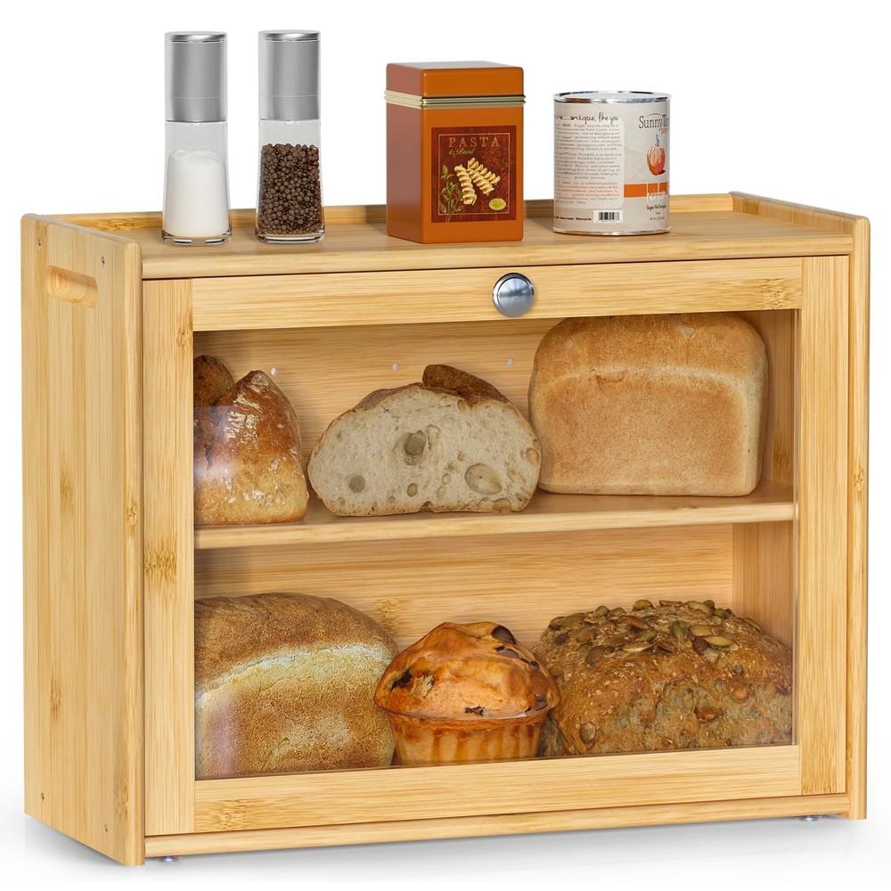 Bread Box for Kitchen Countertop, Double-layers large Bread Container with Tr...
