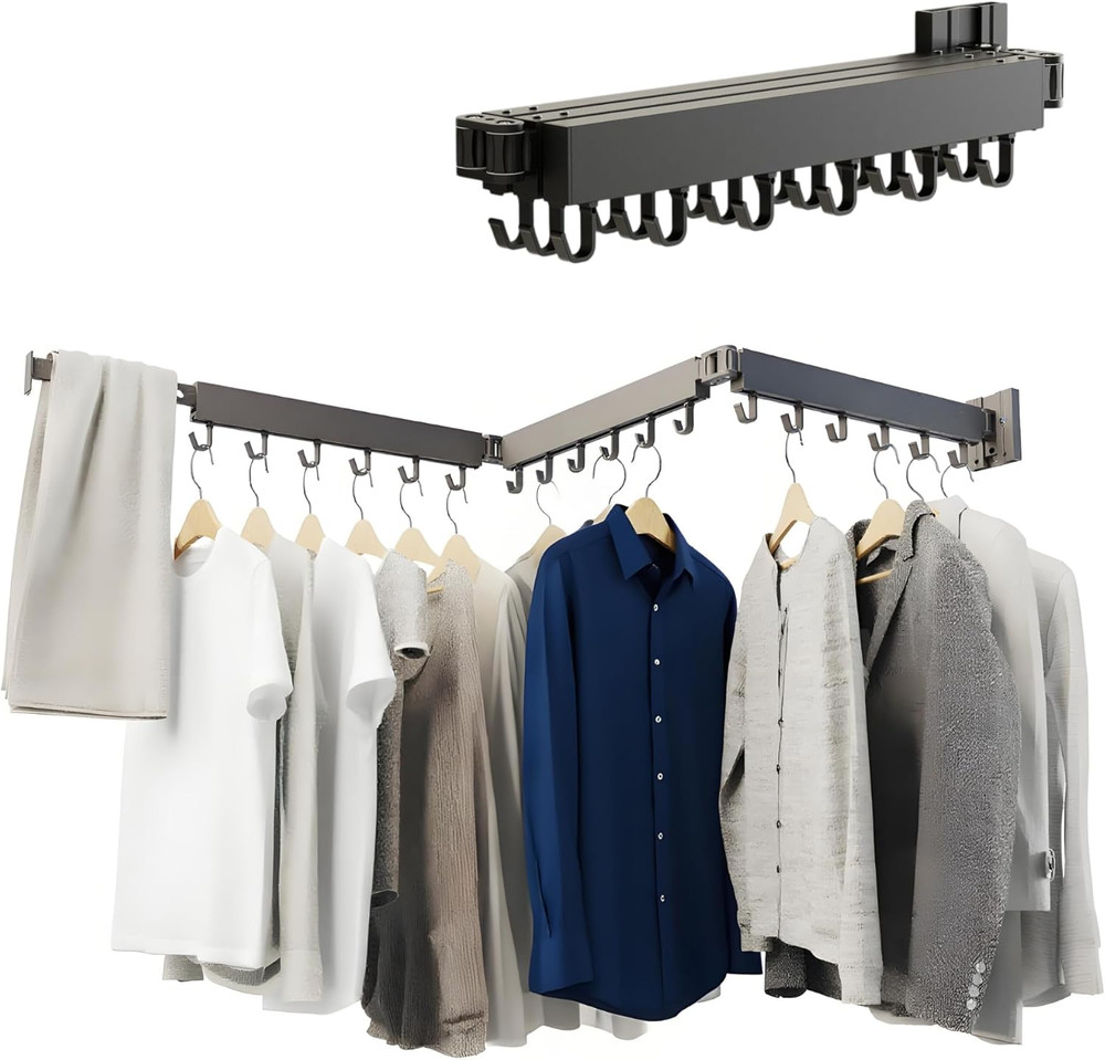 Clothes Drying Rack Wall Mounted, Foldable Laundry Drying Rack,Retractable Tri-F