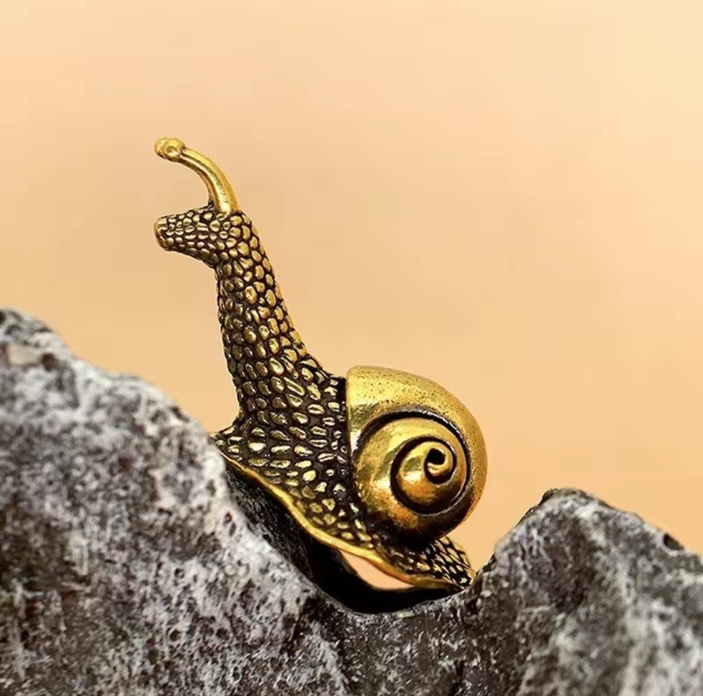 Solid Brass Snail Miniature Desktop Ornament, Heavy and Durable